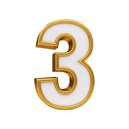 golden number 3 with white gold design Numéro 3